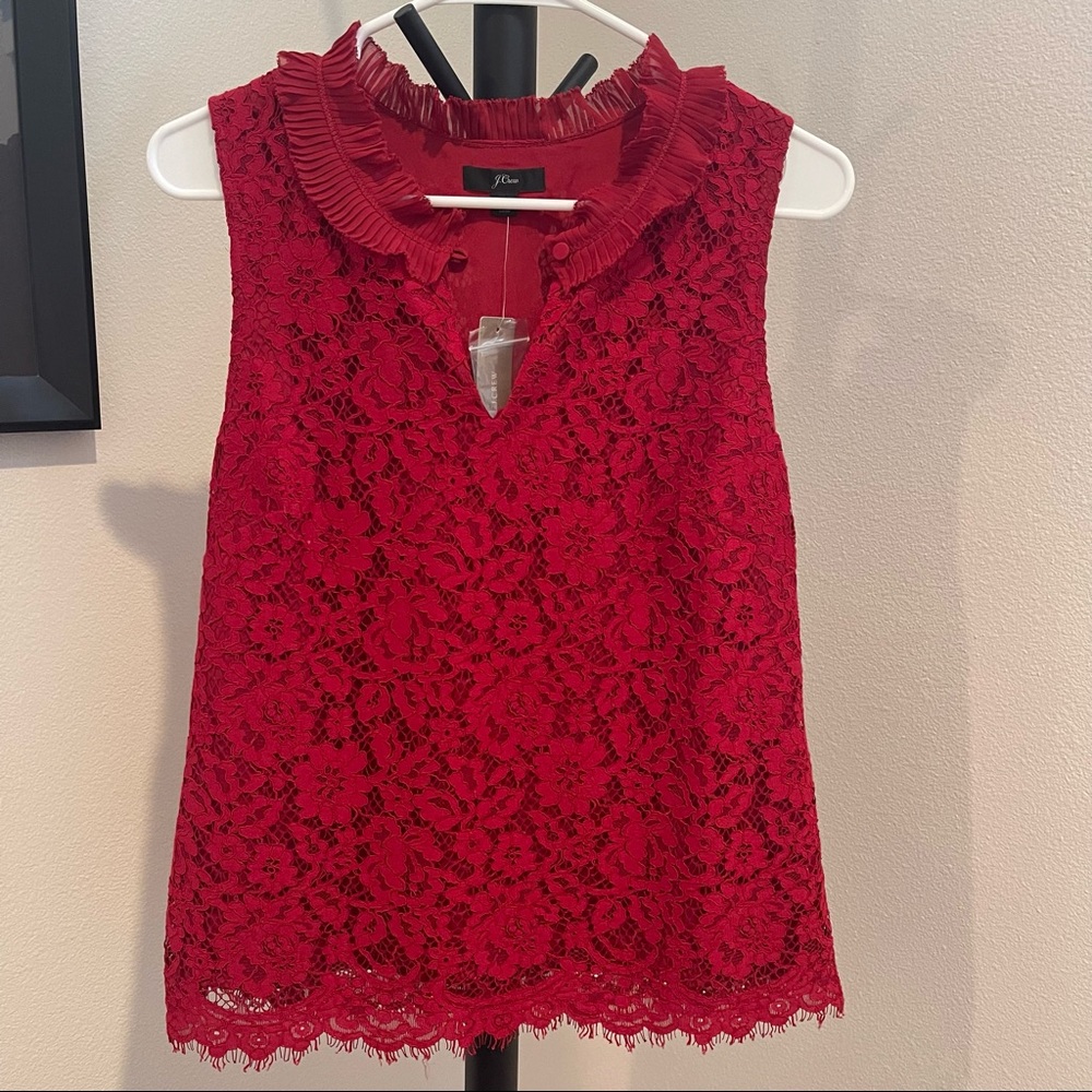 J.Crew Lace Ruffle-neck Top